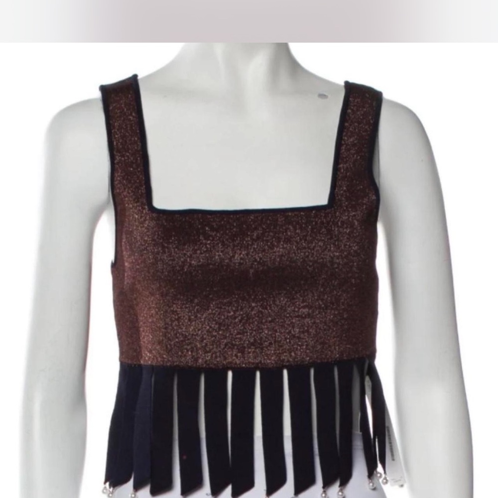 STAUD Brown and Black Fringe Crop Top